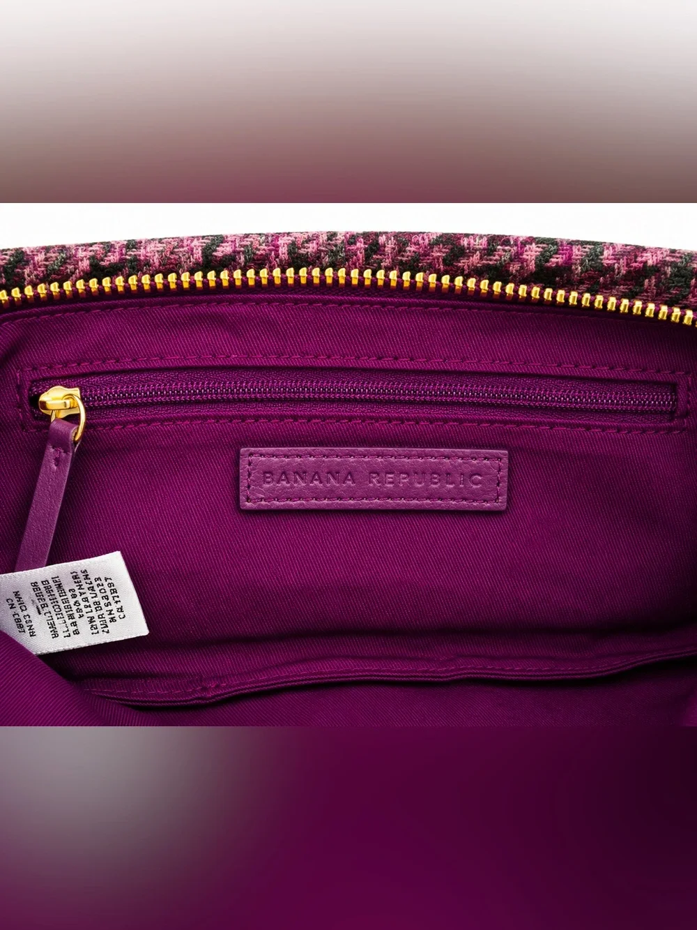 Banana Republic Magenta Houndstooth Clutch with Gold Hardware